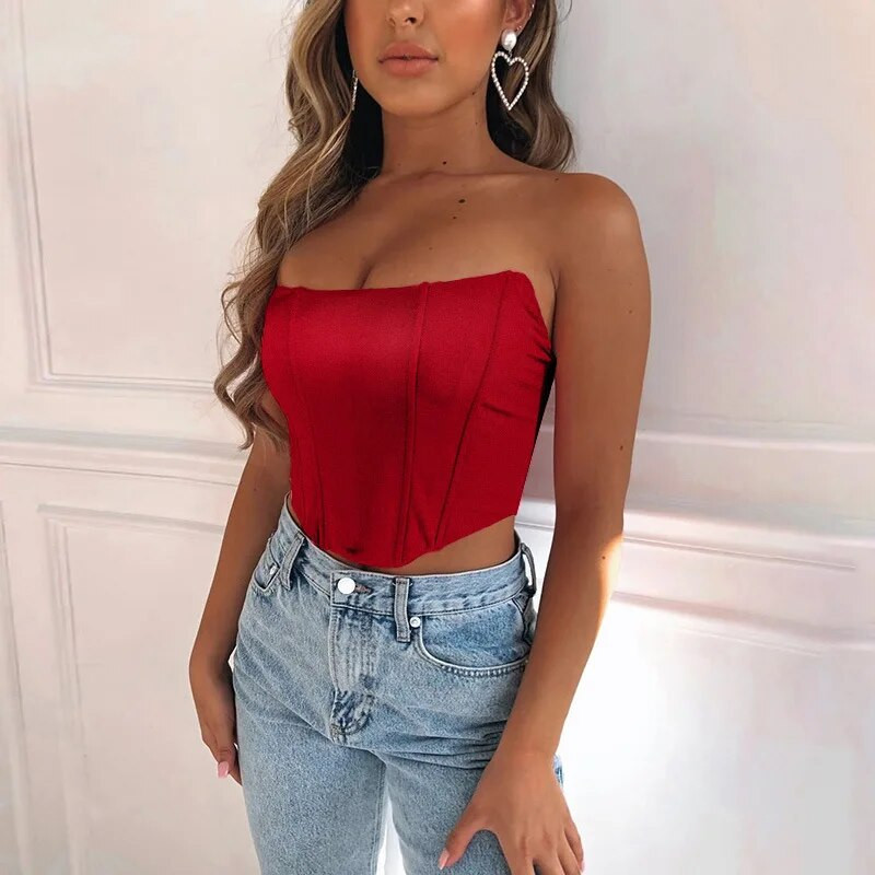 Αμάνικο Off Shoulder Velvet Μόδα Σέξι κορσέδες Crop Tops Γιλέκο Γυναικείο εσώρουχο Backless Bustier Top Solid