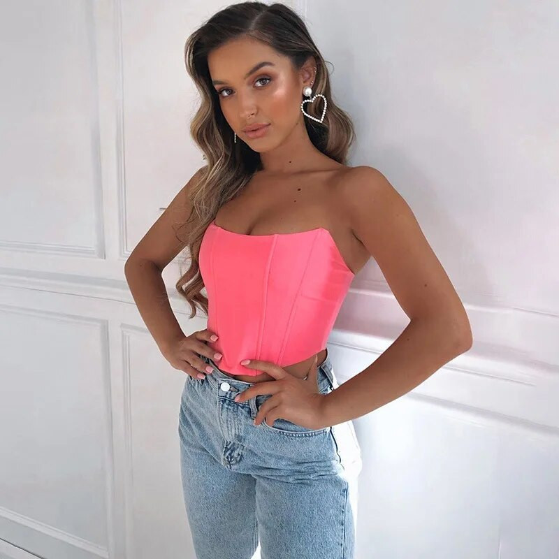 Αμάνικο Off Shoulder Velvet Μόδα Σέξι κορσέδες Crop Tops Γιλέκο Γυναικείο εσώρουχο Backless Bustier Top Solid