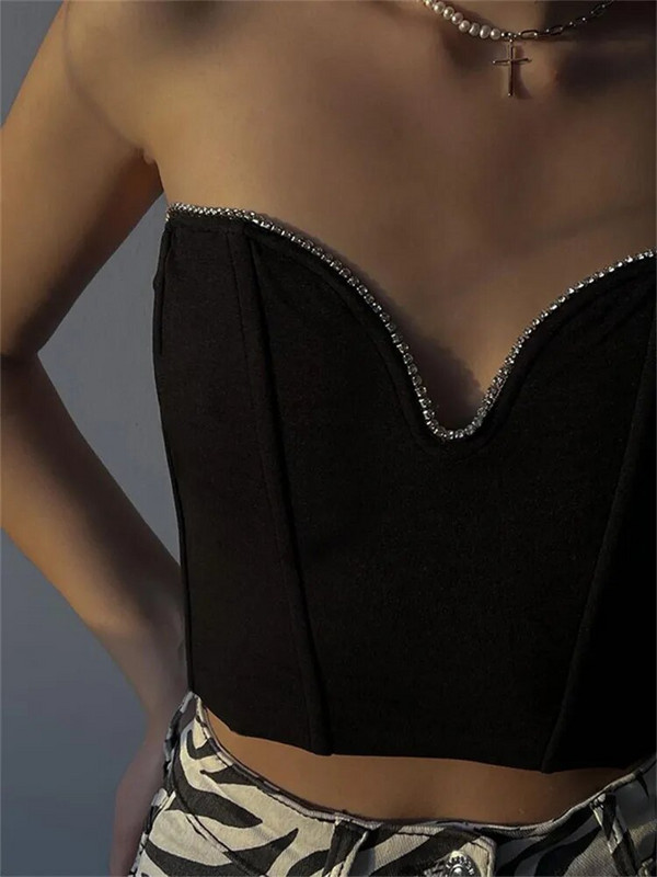 CHRONSTYLE Diamonds Patchwork Ženski tube Crop Top Korzeti Majica Seksi ulična odjeća Party prsluk bez naramenica Spuštenih ramena Ljeto 2022. Y2K