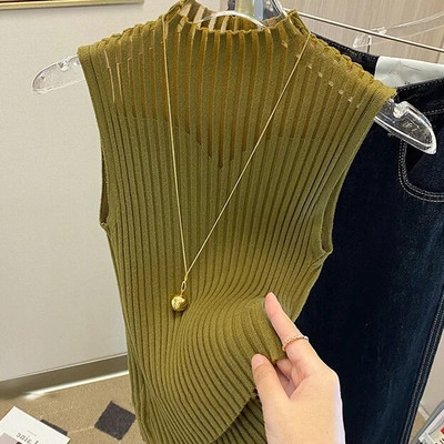 7 χρώματα Τάνκ Γυναικεία Μισό ψηλό γιακά Hotsweet Καλοκαιρινό καθημερινό κορεάτικο στυλ Βασικά ρούχα Γραφείο Γυναικεία Vintage Κομψό πάρτι