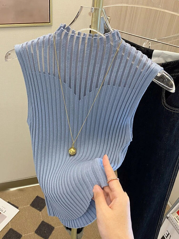 7 χρώματα Τάνκ Γυναικεία Μισό ψηλό γιακά Hotsweet Καλοκαιρινό καθημερινό κορεάτικο στυλ Βασικά ρούχα Γραφείο Γυναικεία Vintage Κομψό πάρτι