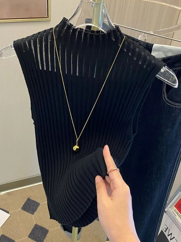 7 χρώματα Τάνκ Γυναικεία Μισό ψηλό γιακά Hotsweet Καλοκαιρινό καθημερινό κορεάτικο στυλ Βασικά ρούχα Γραφείο Γυναικεία Vintage Κομψό πάρτι