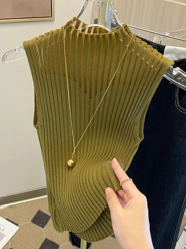 7 χρώματα Τάνκ Γυναικεία Μισό ψηλό γιακά Hotsweet Καλοκαιρινό καθημερινό κορεάτικο στυλ Βασικά ρούχα Γραφείο Γυναικεία Vintage Κομψό πάρτι