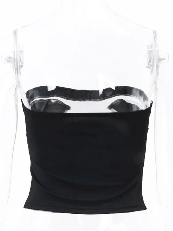 CHRONSTYLE juodai balti kratiniai be petnešėlių, palaidinės, seksualios moteriškos krūtinės, krūtinės, vasaros vakarėlio, klubinės aprangos liemenės