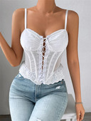 CHRONSTYLE Seksikad naiste pitslilled Camis topid Varrukateta rihm Madala lõikega õõnsaks seotav ebaregulaarne ääris, õhuke 2023. aasta suvevest