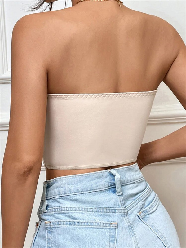 CHRONSTYLE Γυναικείες κορσέδες σωληνωτές μπλούζες στράπλες μακριά Μπουστάκια ώμου μονόχρωμη γούνα Διακοσμητικά Push Up Tank Summer Party Club Mini γιλέκο