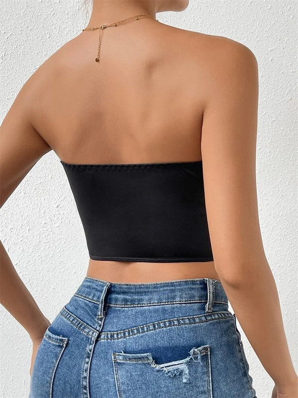 CHRONSTYLE Γυναικείες κορσέδες σωληνωτές μπλούζες στράπλες μακριά Μπουστάκια ώμου μονόχρωμη γούνα Διακοσμητικά Push Up Tank Summer Party Club Mini γιλέκο