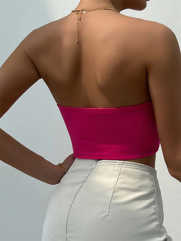 CHRONSTYLE Γυναικείες κορσέδες σωληνωτές μπλούζες στράπλες μακριά Μπουστάκια ώμου μονόχρωμη γούνα Διακοσμητικά Push Up Tank Summer Party Club Mini γιλέκο