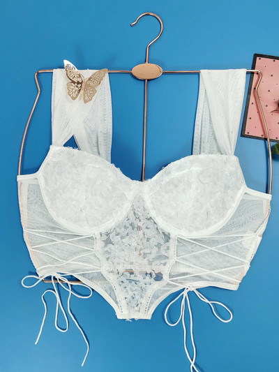 Koltailace Net γάζα σέξι καθαρή επιθυμία σε ζώνη ρούχων κάτω από σύρμα κορδόνι περίσφιξης στερεοφωνικό κεντημένο γιλέκο