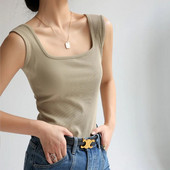 Γυναικείες μπλούζες και μπλουζάκια καλοκαιρινής παραλίας Σέξι αμάνικο εσώρουχο με κρυφό ντεκολτέ στο πλάι Chic Basic Youth Spring Tanks & Camis C4873