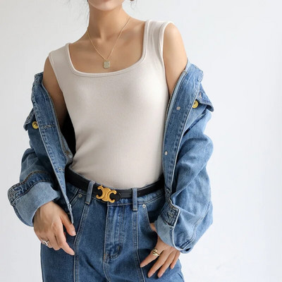 Γυναικείες μπλούζες και μπλουζάκια καλοκαιρινής παραλίας Σέξι αμάνικο εσώρουχο με κρυφό ντεκολτέ στο πλάι Chic Basic Youth Spring Tanks & Camis C4873