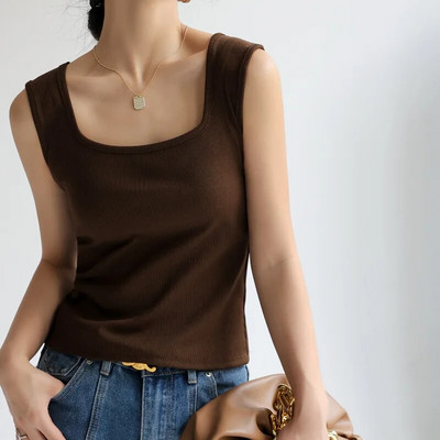 Γυναικείες μπλούζες και μπλουζάκια καλοκαιρινής παραλίας Σέξι αμάνικο εσώρουχο με κρυφό ντεκολτέ στο πλάι Chic Basic Youth Spring Tanks & Camis C4873