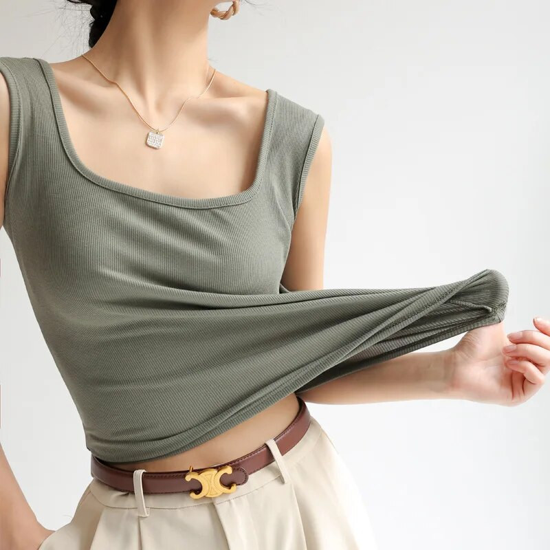 Γυναικείες μπλούζες και μπλουζάκια καλοκαιρινής παραλίας Σέξι αμάνικο εσώρουχο με κρυφό ντεκολτέ στο πλάι Chic Basic Youth Spring Tanks & Camis C4873