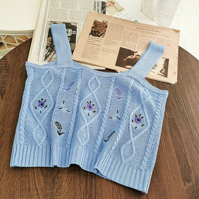 HELIAR Ženske pletene kratke majice s cvjetnim vezom Ženske ležerne tube majice Ležerne rebraste slatke majice kratke majice Ženske ljeto 2023.