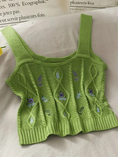 HELIAR Ženske pletene kratke majice s cvjetnim vezom Ženske ležerne tube majice Ležerne rebraste slatke majice kratke majice Ženske ljeto 2023.