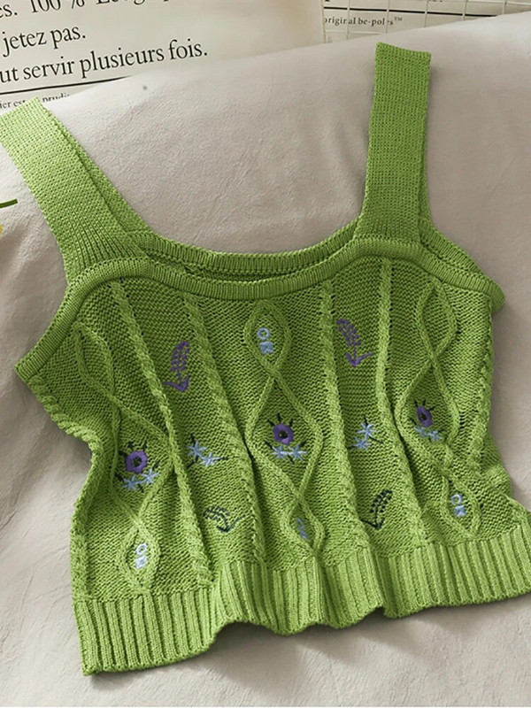 HELIAR Ženske pletene kratke majice s cvjetnim vezom Ženske ležerne tube majice Ležerne rebraste slatke majice kratke majice Ženske ljeto 2023.