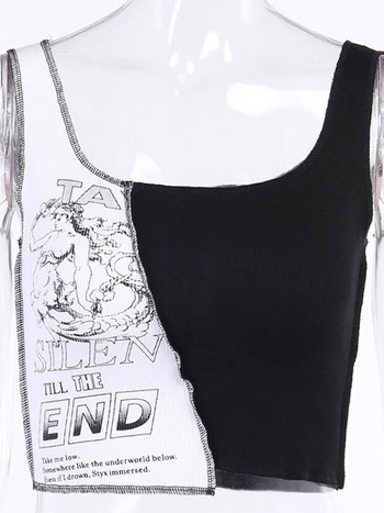 Μπλουζάκια τανκ σε στυλ πανκ με αισθητική επιστολή και γραφική εκτύπωση Γυναικεία Crop Top Color Blocking Αμάνικα Streetwear