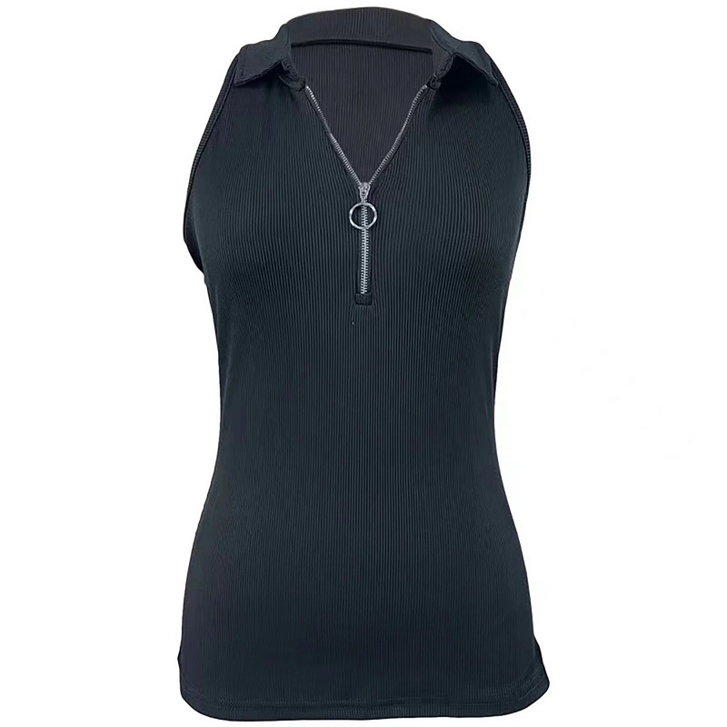 Европа и Съединените щати нова пролет и лято едноцветна жилетка с ревер и цип, дамска модна ежедневна тениска дамска