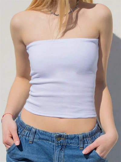 CHRONSTYLE Ženske seksi majice bez naramenica bez naramenica, jakne bez rukava, kratke majice bez rukava, kratke majice Y2K, uski prsluk bez leđa, uska odjeća