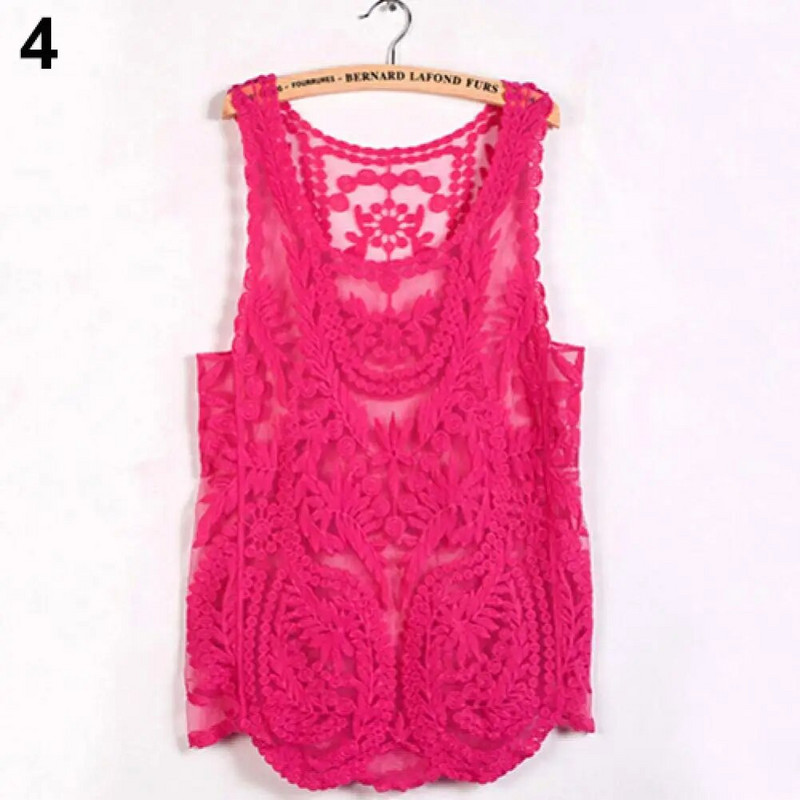 ΚΑΥΤΕΣ ΕΚΠΤΩΣΕΙΣ!!! Γυναικείο αμάνικο δαντέλα γιλέκο σέξι κέντημα με κομμένο λουλούδι πουκάμισο με βελονάκι Καλοκαιρινό γυναικείο μπλουζάκι γιλέκο