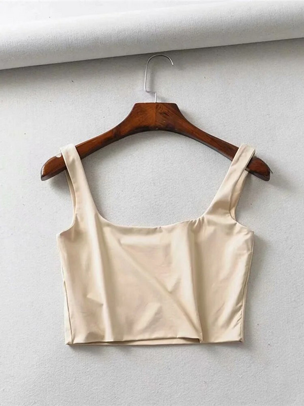 Καυτές εκπτώσεις 2022, Γυναικείες σέξι αμάνικα μπλουζάκια Μόδα κοντό τετράγωνο γιακά μπλουζάκια 4 χρώματα