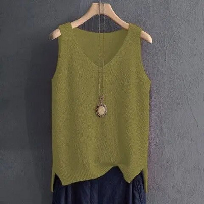 Καλοκαιρινό γυναικείο γιλέκο με λαιμόκοψη V Λεπτές πλεκτές φαρδιά μπλούζες Basic μονόχρωμο αμάνικο μπλουζάκι για γυναίκες Casual μπλούζες Tank