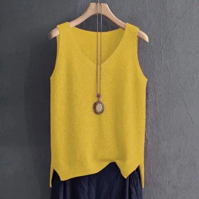 Καλοκαιρινό γυναικείο γιλέκο με λαιμόκοψη V Λεπτές πλεκτές φαρδιά μπλούζες Basic μονόχρωμο αμάνικο μπλουζάκι για γυναίκες Casual μπλούζες Tank