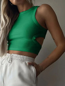 Καλοκαιρινό πράσινο κούφιο τοπ γυναικείο σέξι κορσέ αμάνικο εξώπλατο βασικό πλεκτό φανελάκι 2023 Y2K Aesthetic Fashion Top