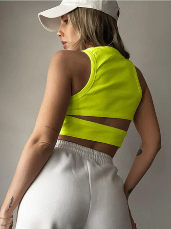 Καλοκαιρινό πράσινο κούφιο τοπ γυναικείο σέξι κορσέ αμάνικο εξώπλατο βασικό πλεκτό φανελάκι 2023 Y2K Aesthetic Fashion Top