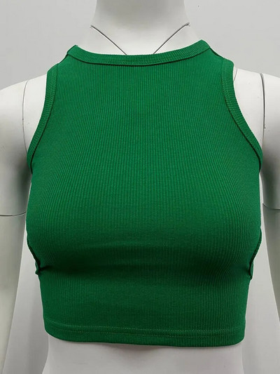 Καλοκαιρινό πράσινο κούφιο τοπ γυναικείο σέξι κορσέ αμάνικο εξώπλατο βασικό πλεκτό φανελάκι 2023 Y2K Aesthetic Fashion Top