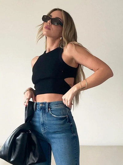 Καλοκαιρινό πράσινο κούφιο τοπ γυναικείο σέξι κορσέ αμάνικο εξώπλατο βασικό πλεκτό φανελάκι 2023 Y2K Aesthetic Fashion Top