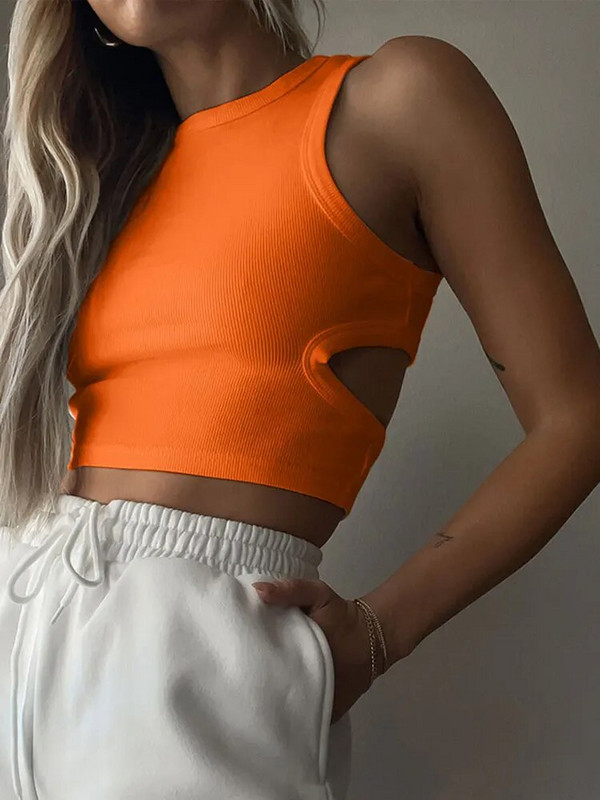 Καλοκαιρινό πράσινο κούφιο τοπ γυναικείο σέξι κορσέ αμάνικο εξώπλατο βασικό πλεκτό φανελάκι 2023 Y2K Aesthetic Fashion Top