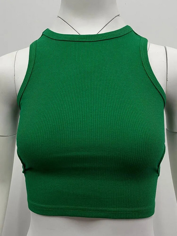 Καλοκαιρινό πράσινο κούφιο τοπ γυναικείο σέξι κορσέ αμάνικο εξώπλατο βασικό πλεκτό φανελάκι 2023 Y2K Aesthetic Fashion Top