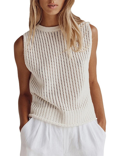 Πλεκτά Γιλέκα πουλόβερ Γυναικεία Ρούχα Φθινοπώρου Μασίφ κούφιο Βασικό αμάνικο γιλέκο ρετρό φαρδύ Ulzzang Streetwear