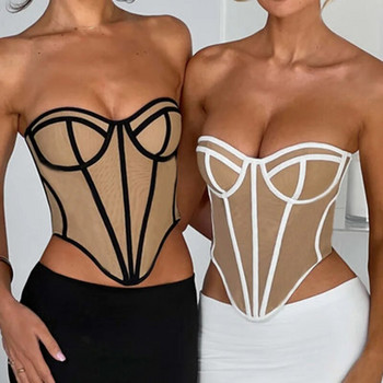 Cryptographic Fashion Σέξι μπλούζες κορσέδες χωρίς πλάτη για γυναίκες Summer Club Party Αμάνικο Bustier Crop Top Slim Ρούχα