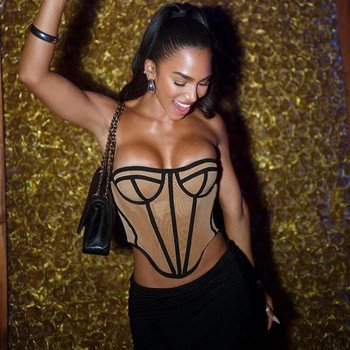 Cryptographic Fashion Σέξι μπλούζες κορσέδες χωρίς πλάτη για γυναίκες Summer Club Party Αμάνικο Bustier Crop Top Slim Ρούχα