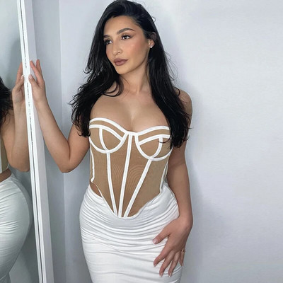 Kriptografinės mados seksualūs korseto viršutiniai marškinėliai moterims Vasaros klubo vakarėliui be rankovių „Bustier Crop“ ploni drabužiai