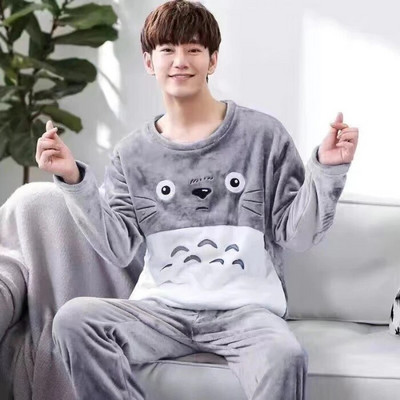 Vyriškas storas šiltas flanelinis pižamų rinkinys Vyriškas animacinis filmukas Vyriškas žiemos laisvalaikis Laisvas namų apranga Laisvas vyriškas miegui skirtas audinys