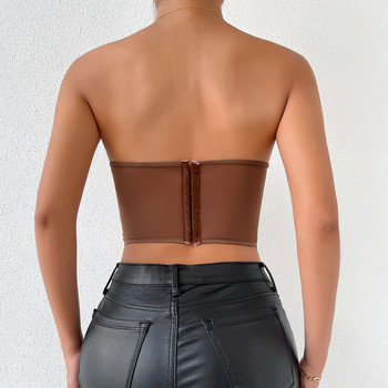Σέξι γυναικείο κορσέ φλοράλ δαντέλα γιλέκο, στράπλες αμάνικο streetwear Y2k μαύρο crop top, λευκό κέντημα με δαντέλα Hollow Tank Top