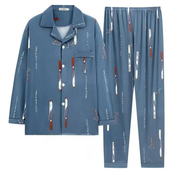 Мъжка пижама с дълъг ръкав Мъжка жилетка Удобен и свободен комплект домашни дрехи за мъже през пролетта и есента