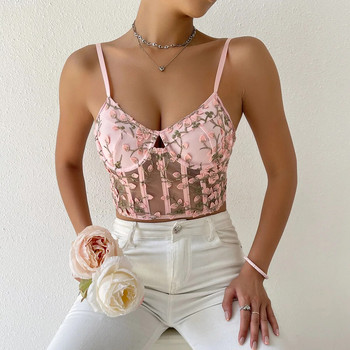 Koltailace Floral Emrbroidery Cami Top Γυναικεία Spaghetti Strap Boho Crop Top Backless Camisole Bluas
