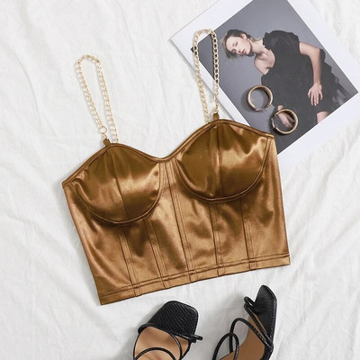 Stretch Satin Chain Sling Slim Fit korsett Sexy Chic Crop Top Naiste Lühike Korsett Top Naiste Summer Mujer Club Party Tanks