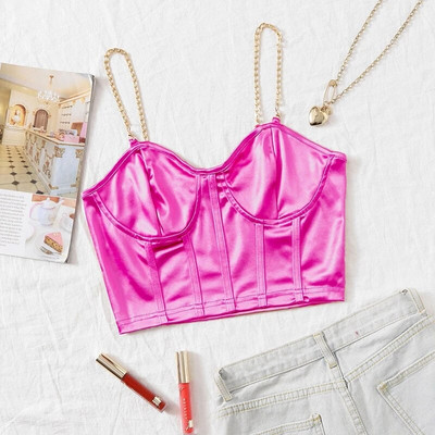 Stretch Satin Chain Sling Slim Fit korsett Sexy Chic Crop Top Naiste Lühike Korsett Top Naiste Summer Mujer Club Party Tanks