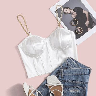 Stretch Satin Chain Sling Slim Fit korsett Sexy Chic Crop Top Naiste Lühike Korsett Top Naiste Summer Mujer Club Party Tanks