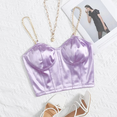 Stretch Satin Chain Sling Slim Fit korsett Sexy Chic Crop Top Naiste Lühike Korsett Top Naiste Summer Mujer Club Party Tanks