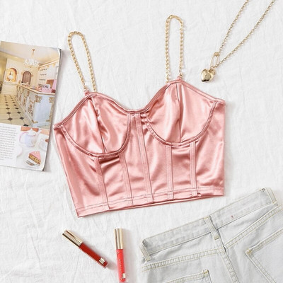 Stretch Satin Chain Sling Slim Fit korsett Sexy Chic Crop Top Naiste Lühike Korsett Top Naiste Summer Mujer Club Party Tanks
