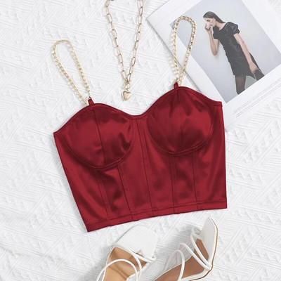 Stretch Satin Chain Sling Slim Fit korsett Sexy Chic Crop Top Naiste Lühike Korsett Top Naiste Summer Mujer Club Party Tanks