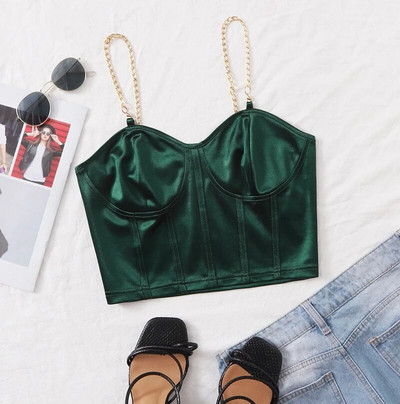 Stretch Satin Chain Sling Slim Fit korsett Sexy Chic Crop Top Naiste Lühike Korsett Top Naiste Summer Mujer Club Party Tanks