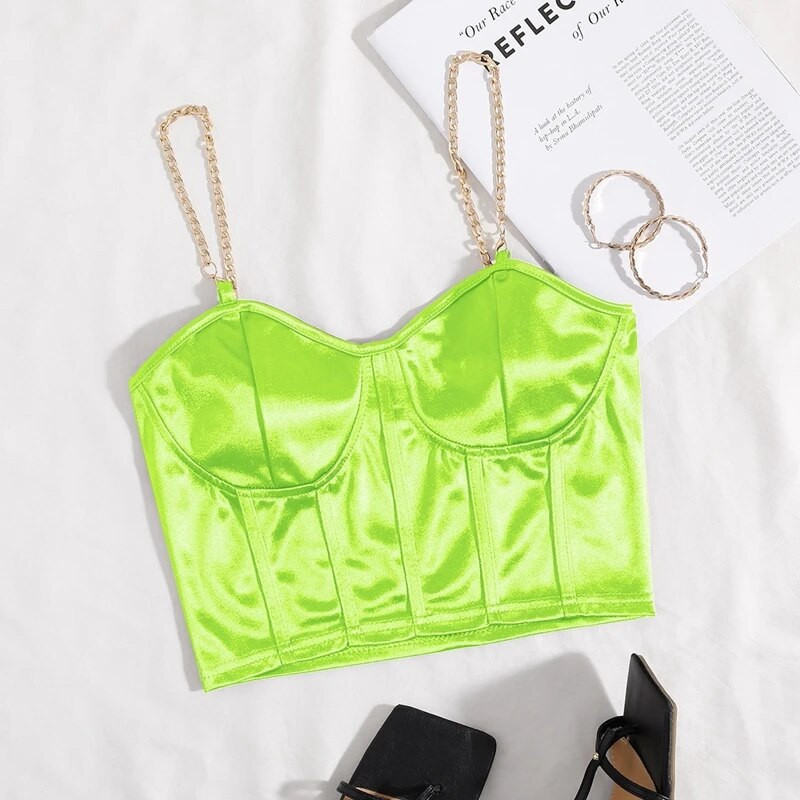 Stretch Satin Chain Sling Slim Fit korsett Sexy Chic Crop Top Naiste Lühike Korsett Top Naiste Summer Mujer Club Party Tanks