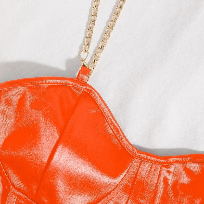 Stretch Satin Chain Sling Slim Fit korsett Sexy Chic Crop Top Naiste Lühike Korsett Top Naiste Summer Mujer Club Party Tanks